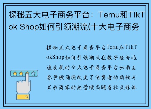 探秘五大电子商务平台：Temu和TikTok Shop如何引领潮流(十大电子商务平台)