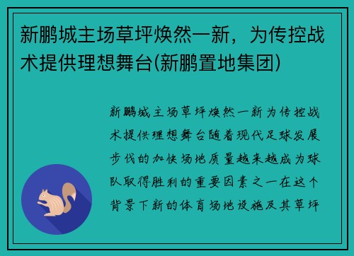 新鹏城主场草坪焕然一新，为传控战术提供理想舞台(新鹏置地集团)