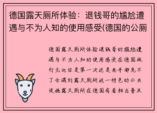 德国露天厕所体验：退钱哥的尴尬遭遇与不为人知的使用感受(德国的公厕)